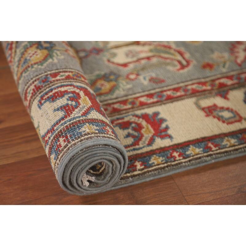 Grey Kazak Runner Rug Hand-Knotted Wool Carpet - 2'2" x 5'11"