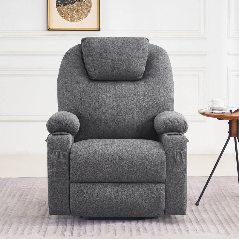 MCombo Large Power Lift Recliner Chair with Massage, Cup Holders, Extended Footrest, Fabric 7516 - Grey