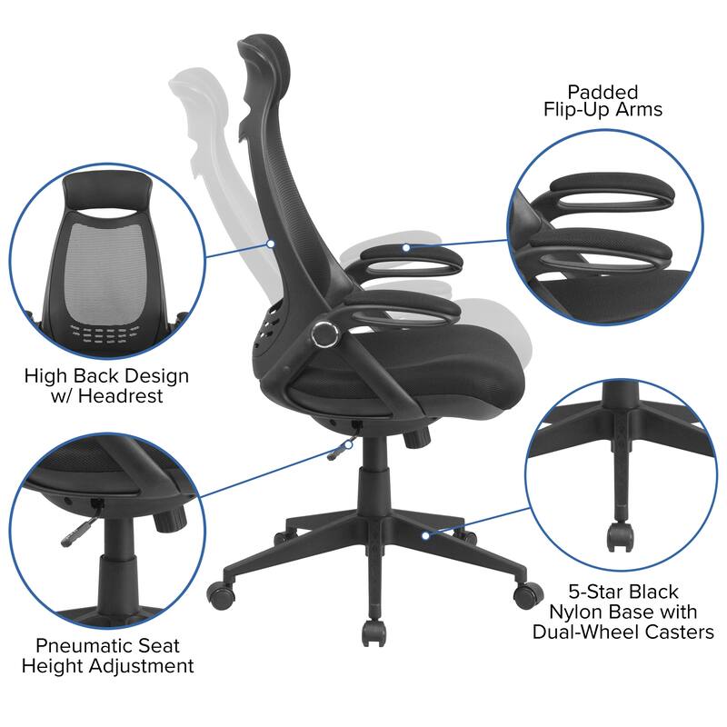 High Back Mesh Executive Swivel Office Chair with Flip-Up Arms