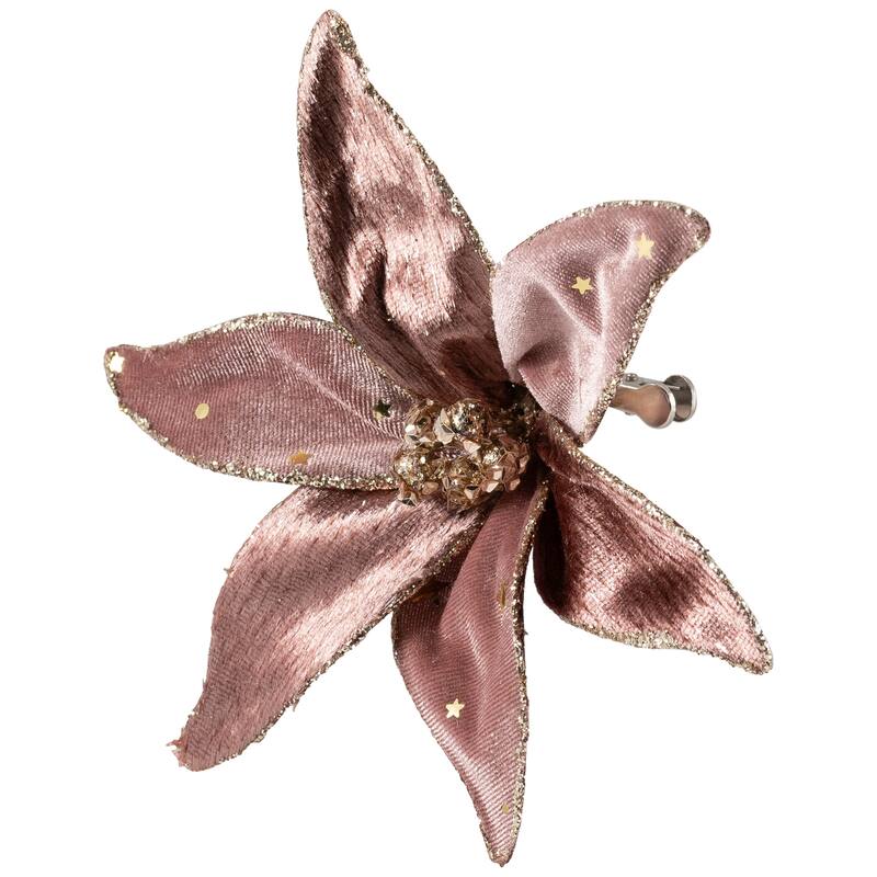 Glittered Flower Christmas Clip-on Ornament - 6" - Plum Purple