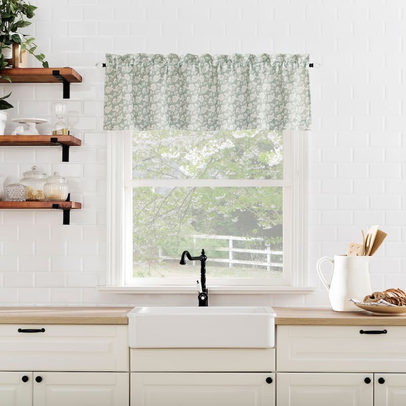 No. 918 Mistral 2-pack Floral Semi-Sheer Rod Pocket 2-Piece Kitchen Curtain Tier Pair