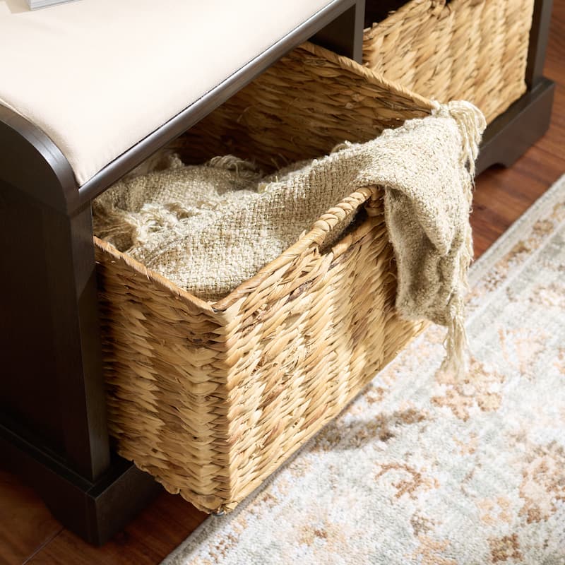 SAFAVIEH Euphemia Brown Woven Storage Basket Bench - 33.5" x 16.1" x 19.9" - 34"W x 16"D x 20"H