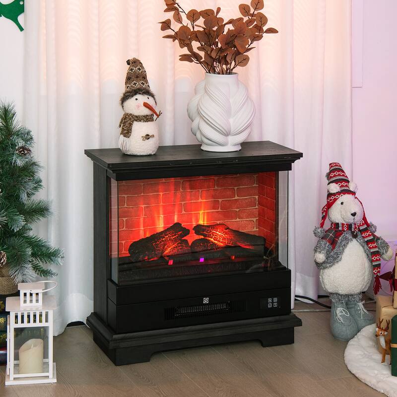 Costway 27'' Freestanding Electric Fireplace Heater w/ 3-Level Flame - See Details