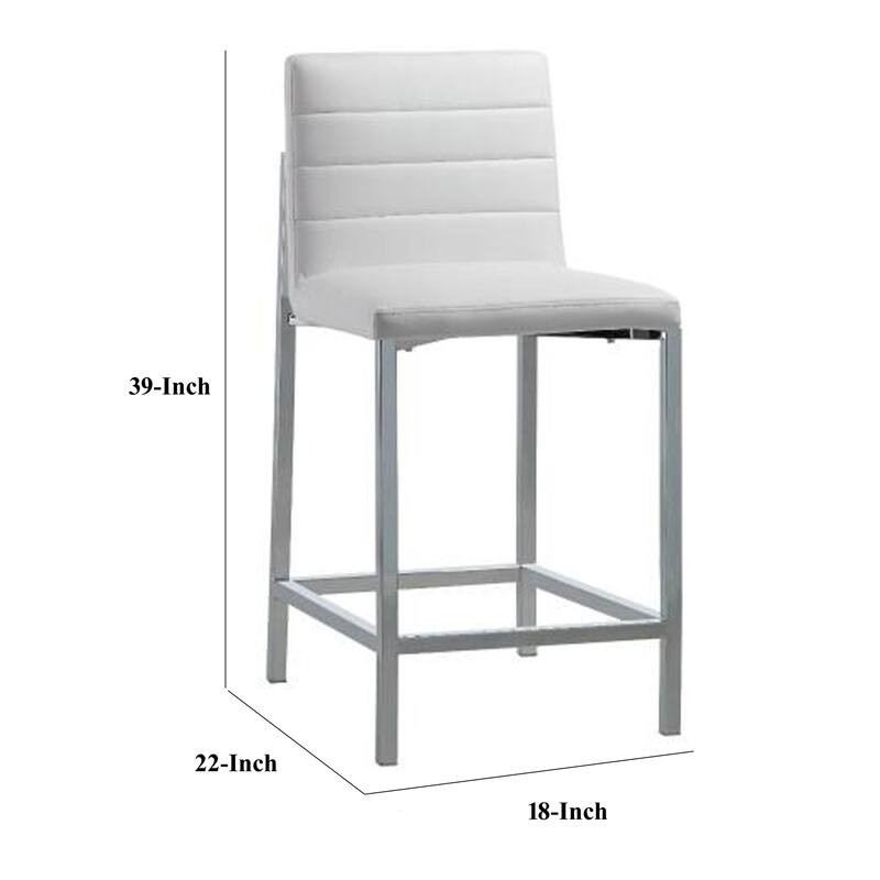 Eun 26 Inch Faux Leather Channel Counter Stool, Chrome, Set of 2, White