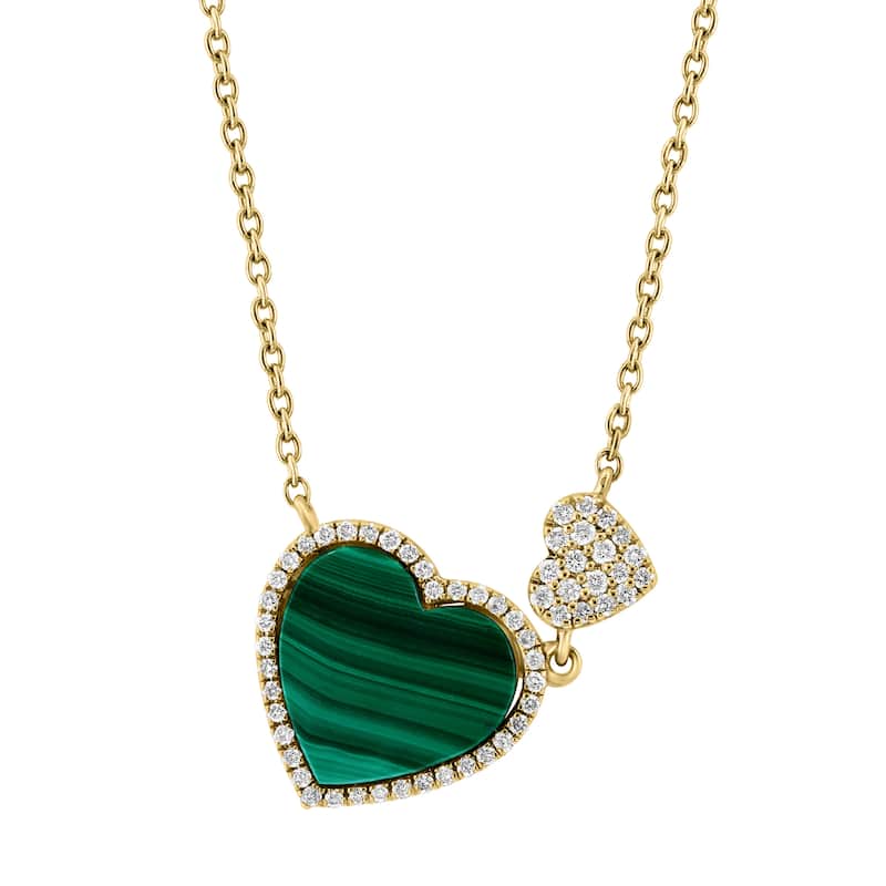 EFFY 14K Gold Diamond Malachite Double Heart Necklace