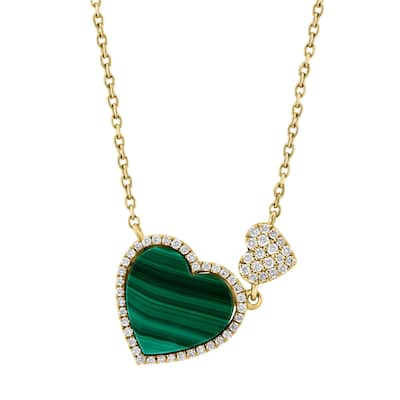 EFFY 14K Gold Diamond Malachite Double Heart Necklace