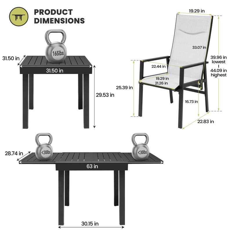 5/7/9-Piece Set Outdoor Aluminum Expandable Patio Dining Table with Folding Adjustable Back Chairs - N/A