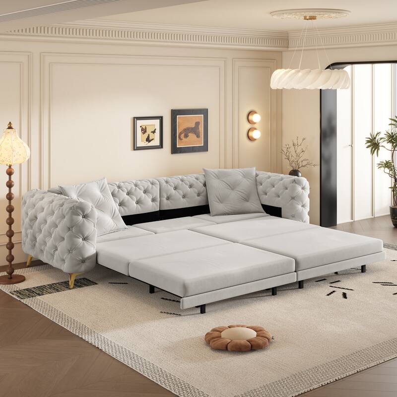 GDFStudio - Velvet 97.7" 3-in-1 Convertible Sleeper Sofa with Pull-Out Bed
