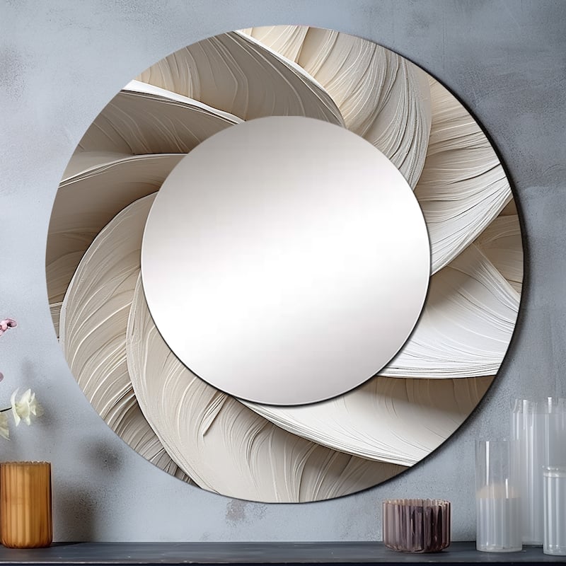 Designart "White Minimalism Spiral Poteries" abstract spirals Round Bathroom Mirror - White Modern Round Wall Décor