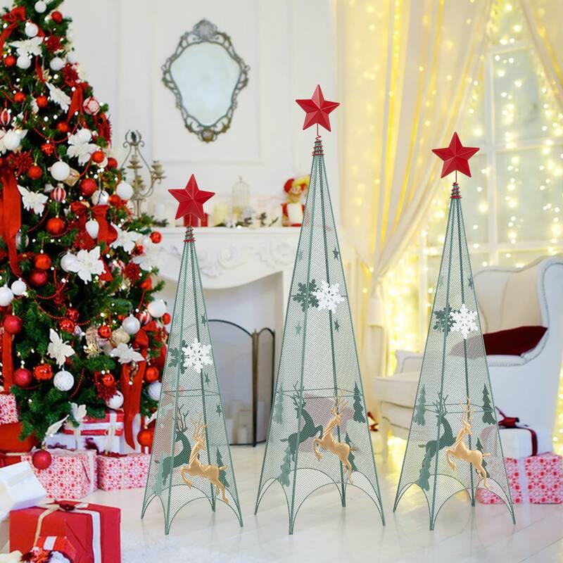 Gymax Set of 3 Tower Shaped Christmas Trees 3ft/3.5ft/4ft Artificial