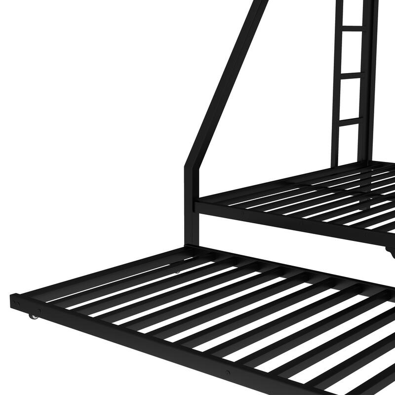 Twin XL Over Queen Metal Bunk Bed with Twin Trundle, Black