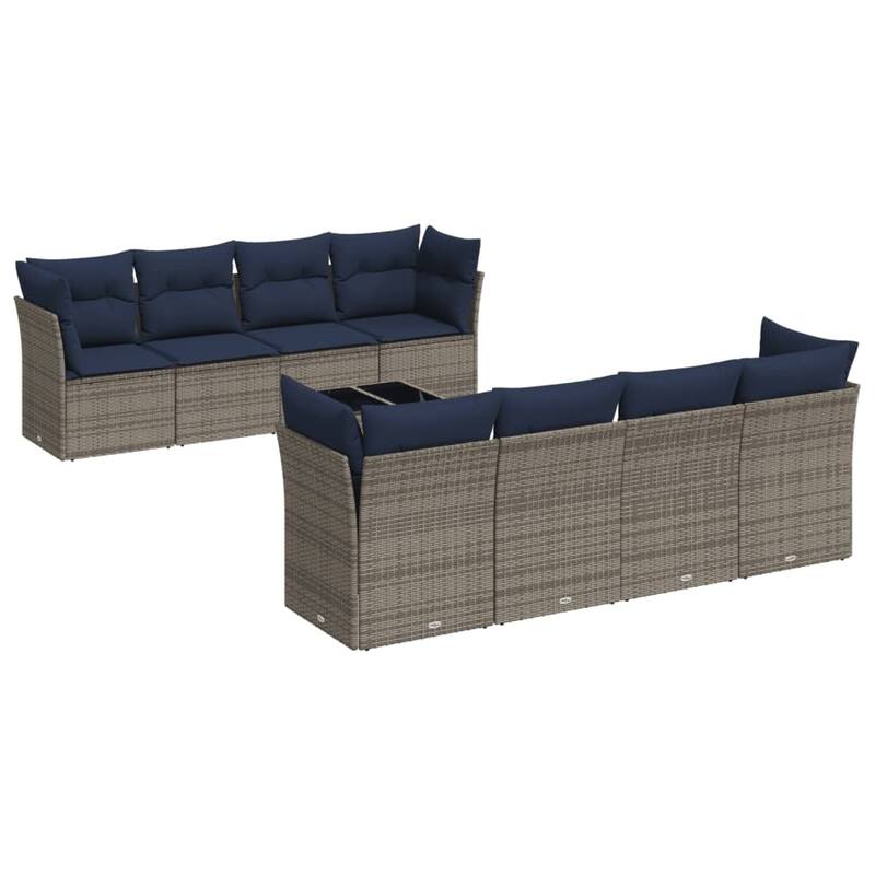 vidaXL 9 Piece Patio Sofa Set with Cushions Black/Brown/Gray Poly Rattan - 24.4 x 24.4 x 27.2