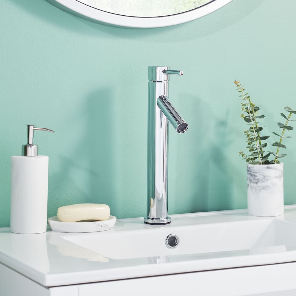 SAFAVIEH Solea Elation Stainless Steel Single Lever Bathroom Faucet - 2"W x 5"D x 12"H