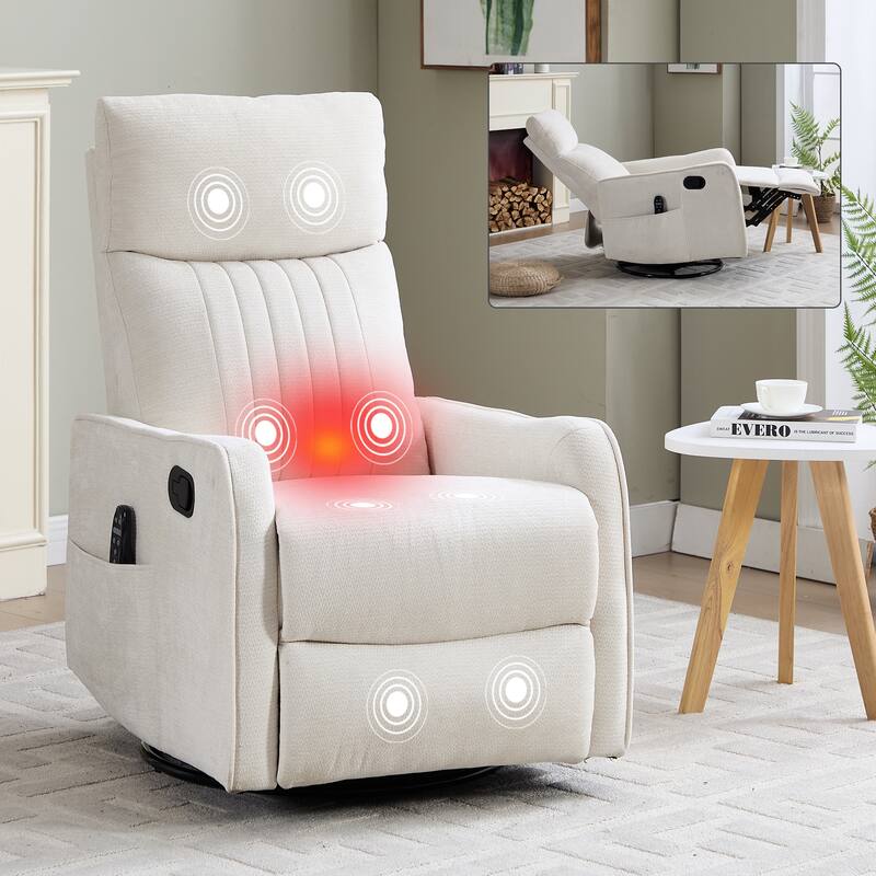 Heat Massage Manual Recliner Chair with Rocker and Swivel in Fabric for Living Room