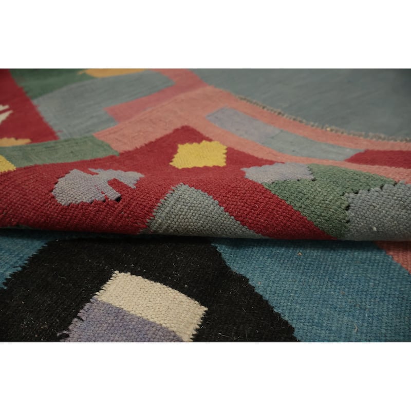 Hand Woven Oriental 100% Wool Carpet Southwestern Tribal Multi-Colored Kilim Area Rug - 13' 4'' X 4' 10''