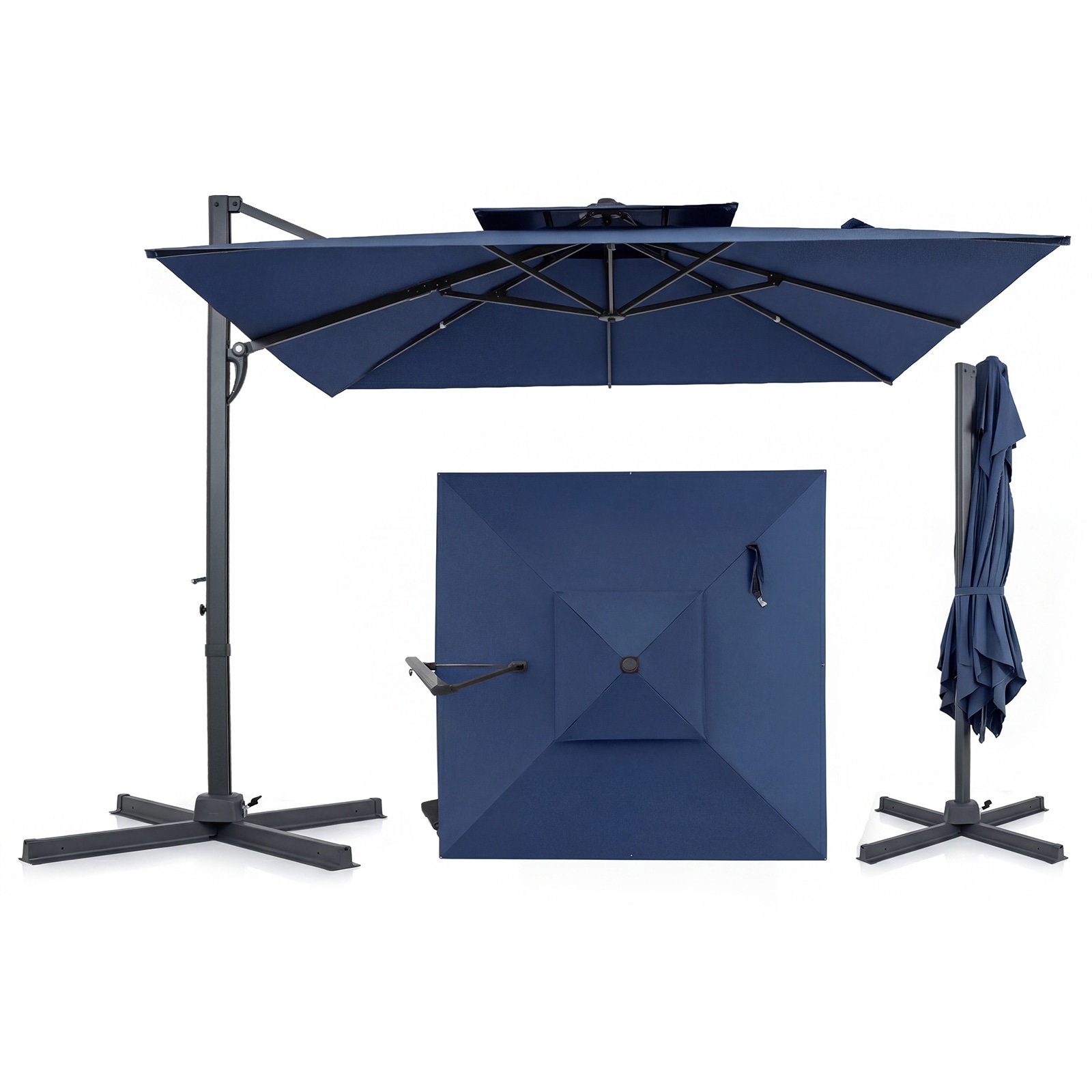 Gymax 10FT Patio Cantilever Umbrella w/360-Degree Rotation 8 Sturdy