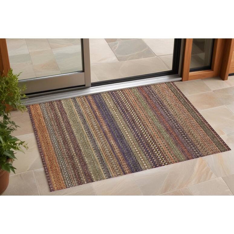 Elri Stripe Weather Resistant Blended Style Outdoor Rug - 3' x 5' - Orange