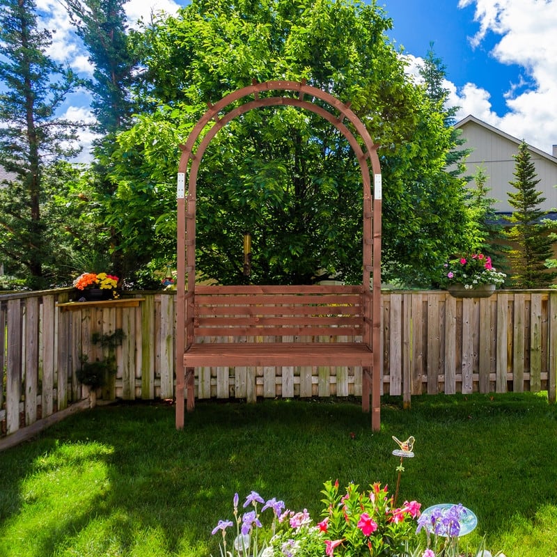 6.8ft Red Brown Wood Arbor With Bench