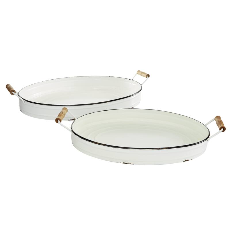 White Iron Farmhouse Tray (Set of 2) - 21 x 15 x 4