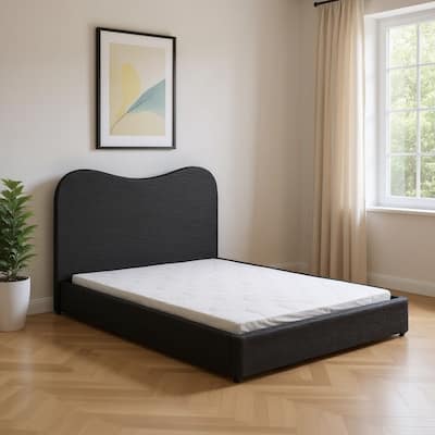 HomeRoots Black Ribbed Texture Velvet Upholstered Queen Bed Frame