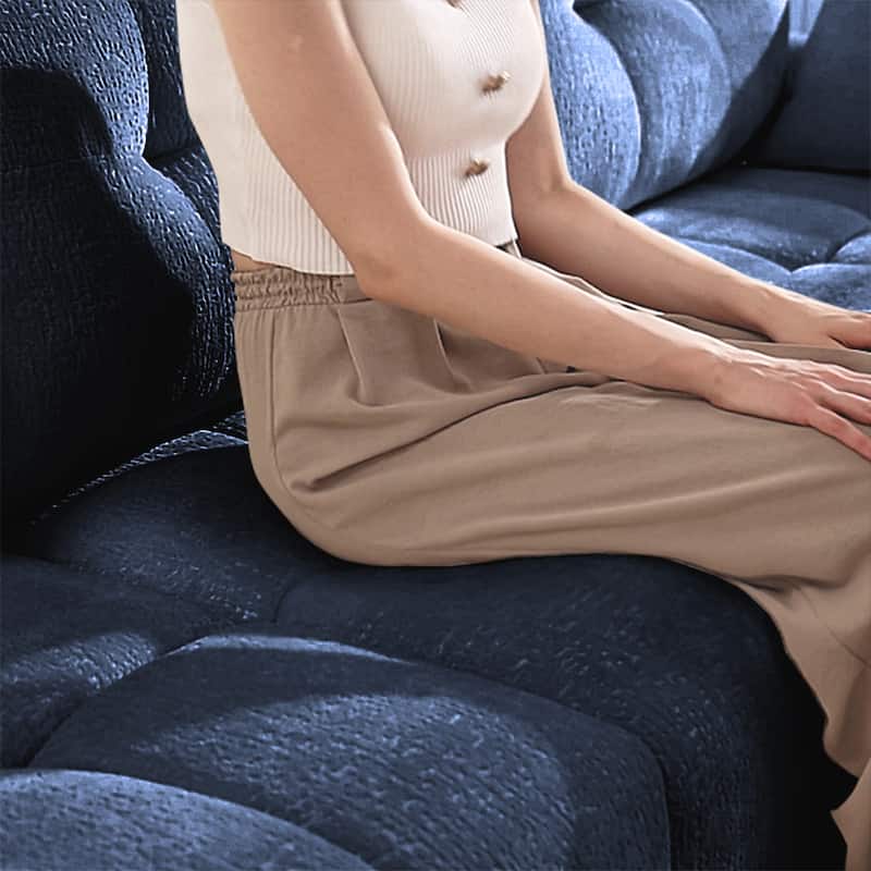 78.7" Chenille Leisure Couch Modular Upholstered Flared Arms Sofa with 2 Ottoman, Tufted Back Loveseats for Lving Room