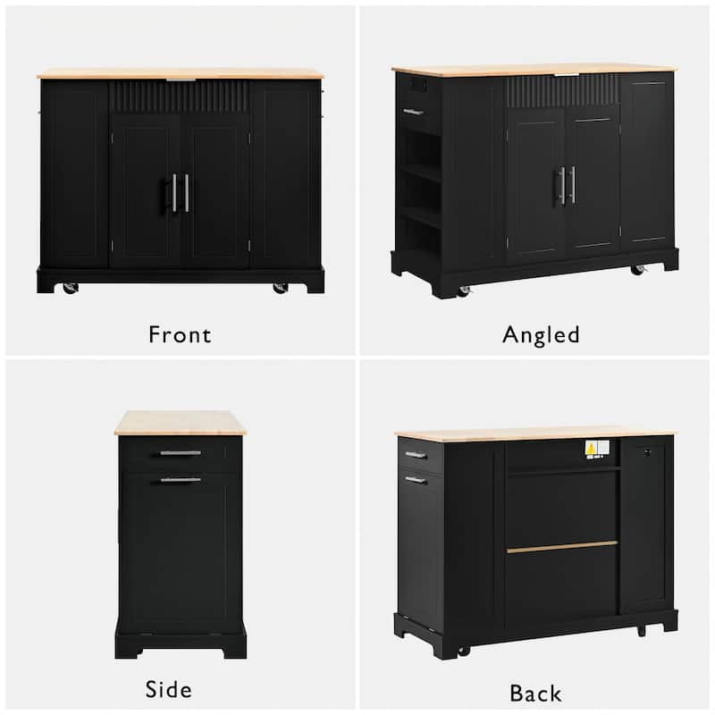 Lenom MDF Fluted Kitchen Island with Trash Can and Power Outlet(49-in x21-in x36-in)