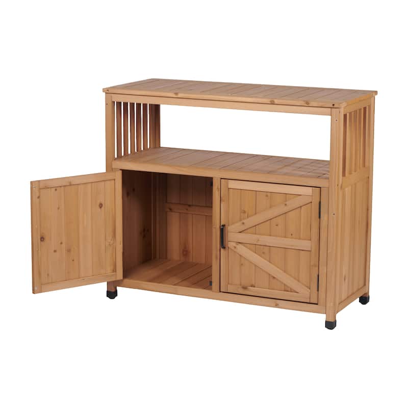 GDFStudio - Harbor Outdoor Solid Fir Wood Storage Bar Table with Slatted Design