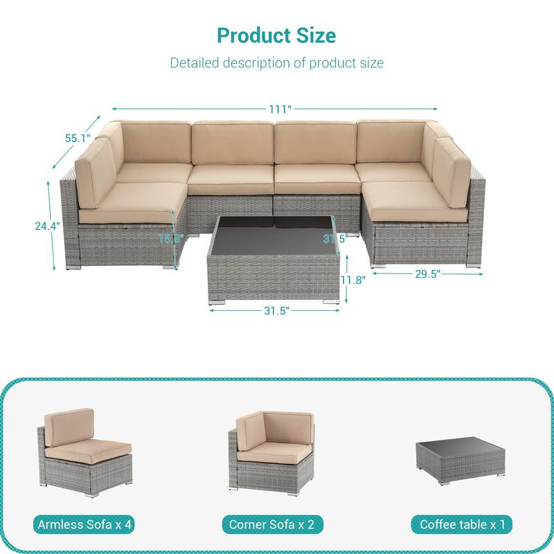 BONASUKI Patio Furniture Set,7-Piece Outdoor Rattan Sectional Sets