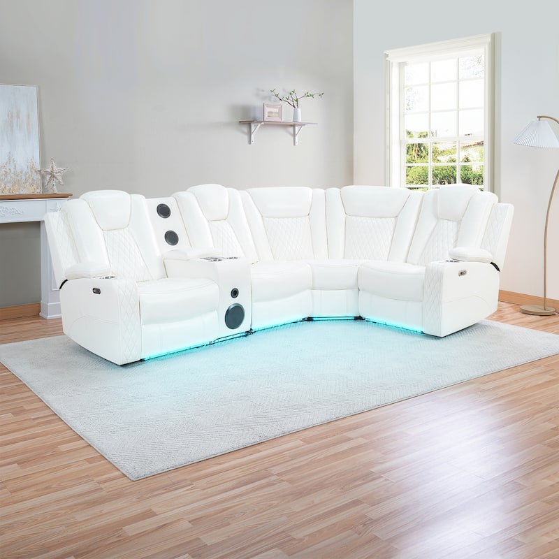 Premium Air Leather Home Theater Loveseat with LED Lights, Recliner with Built-in Speakers & Wireless Charging