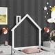 preview thumbnail 5 of 7, Twin Size Montessori Floor Bed with Fences, Modern Twin Kids Bed with House-shaped Headboard, Wood Twin Bed Frame for Girls,Boys