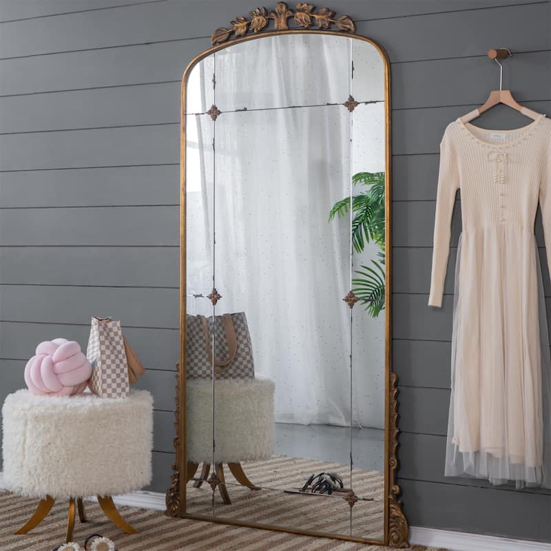 Antique Gold Metal Full Length Floor Mirror
