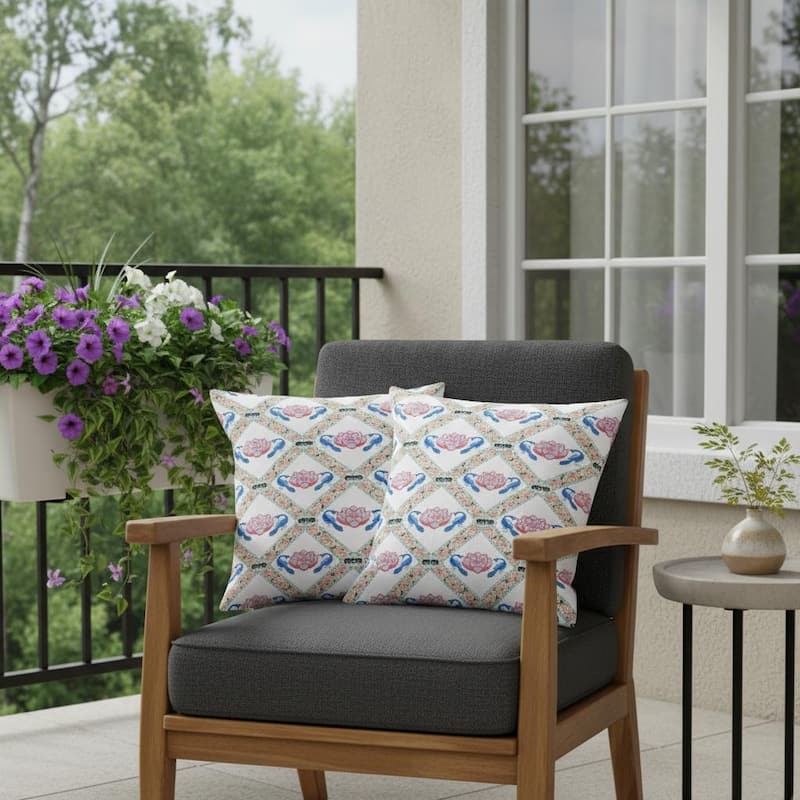 HomeRoots Set of Two 16" X 16" Blue and White Peacock Blown Seam Floral Indoor Outdoor Throw Pillow - 16.00' X '16.00' X '5.00 - Blue/White - 16.00' X '16.00' X '5.00