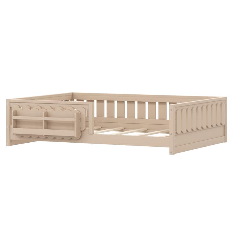 GDFStudio - Modern Wooden Full Size Platform Bed with Guardrail and Storage Shelves