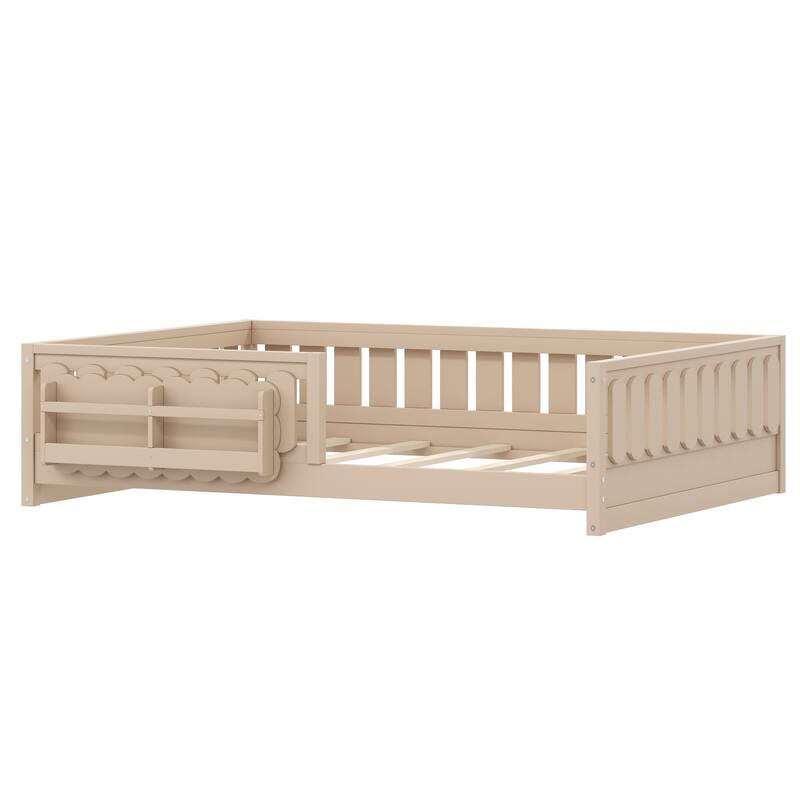 Roomfitters Full Size Wood Platform Bed with Guardrail and 2 Bookshelves