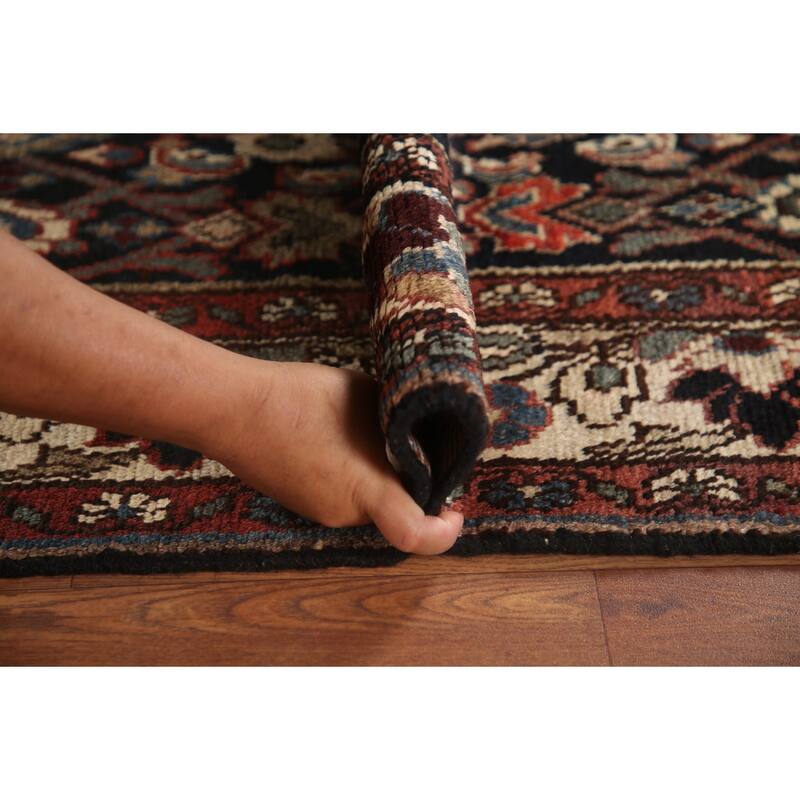 Hand Knotted Oriental 100% Wool Carpet Traditional Geometric Black Malayer Runner Rug - 10' 3'' X 3' 4''