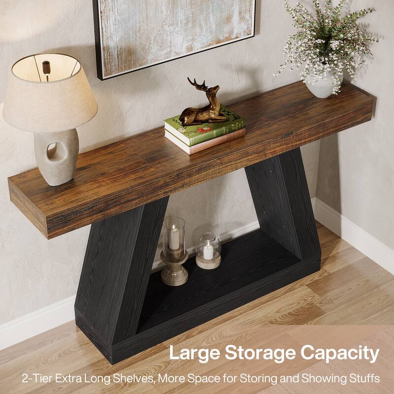 55 Inches Farmhouse Wood Console Sofa Table with Storage - 11.81" D x 55.12" W x 31.5" H