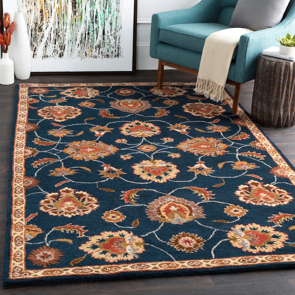 Hand-tufted Caliban Traditional Floral Ink Wool Area Rug - 4' Square