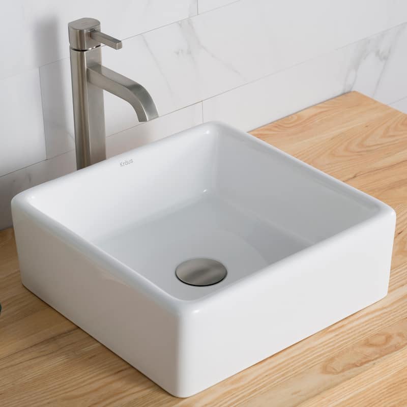 Kraus Bathroom Combo - 15" Ceramic Vessel Bathroom Sink With Vessel