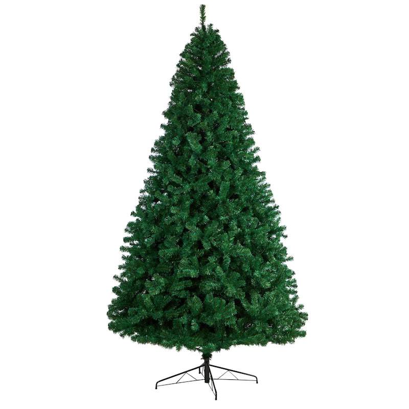 9ft. Slim Artificial Christmas Tree with 650 Clear LED Lights and 1860 Branches - Tall Elegant Holiday X-Mas Centerpiece