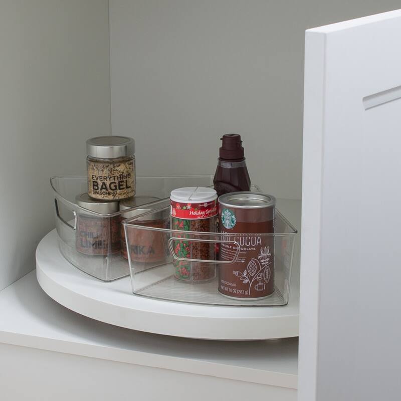 Kitchen Details 2 Pack Triangular Lazy Susan Organizer Bins in Clear - 10.24"x9.25"x4"