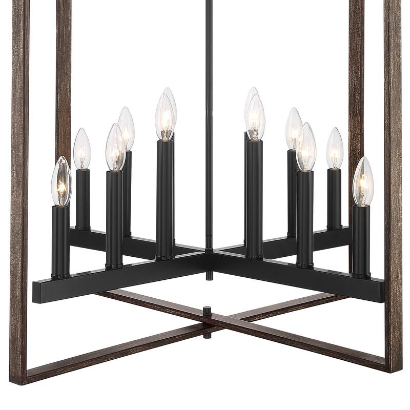 Finnick 12-light 31 Inch Farmhouse Rustic Chandelier with Wood Grain - N/A