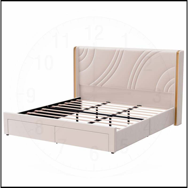 Velvet LED Bed Frame with Storage Drawers