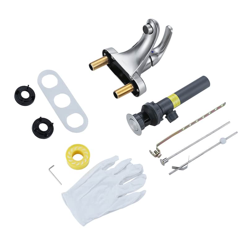 WOWOW 4 in. Centerset Single-Handle Low Arc Bathroom Faucet with Drain Kit