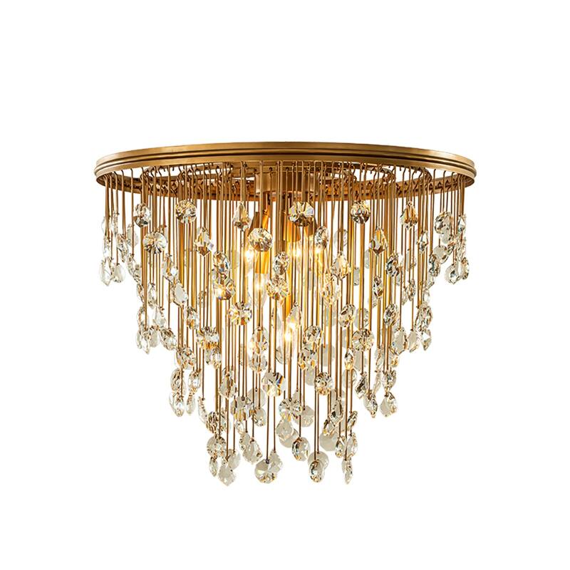 5/7-Light Contemporary and Glam Antique Gold Rain Drop Crystal Flush Mount - W28''