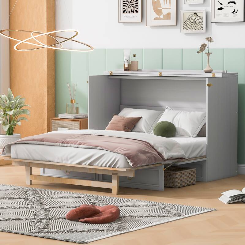 Murphy Bed with Versatile Storage and Large Drawers