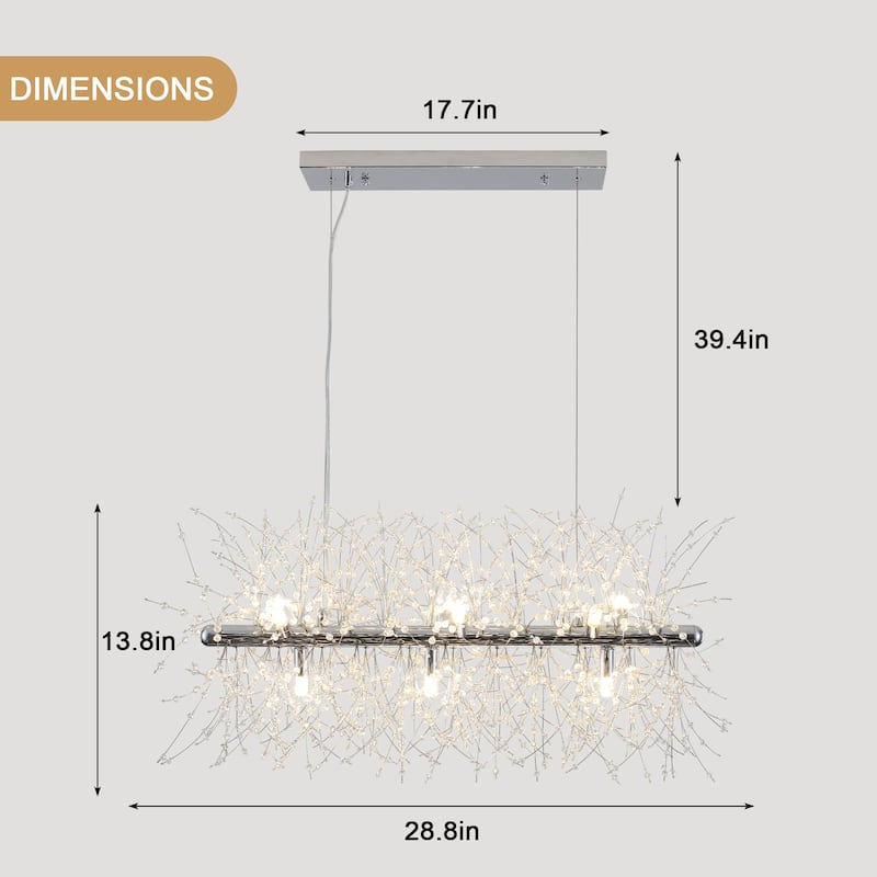 9-Light Hanging Empire Linear Chandelier Lighting Blowball Crystal Island Chandelier for Kitchen Island
