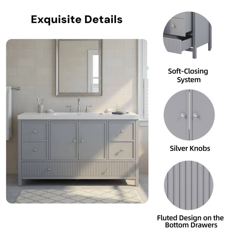 Christopher Knight Home - Modern 60-Inch Bathroom Vanity with Separate Sink and Soft-Close Storage