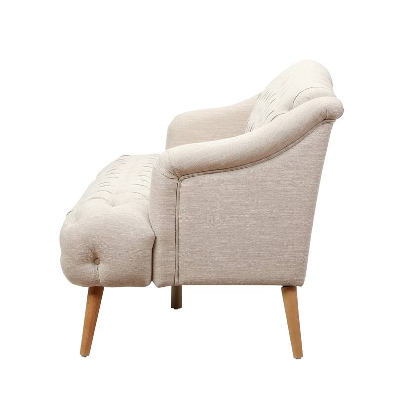 3-Seat PU Sofa with Wood Legs, Diamond Stitching, Spacious