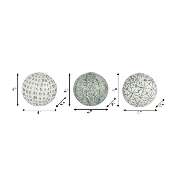 Sagebrook Home Set of 3 Ceramic Ball 4" Set of Green and White Decorative Round Table Orbs - 4" x 4" x 4"
