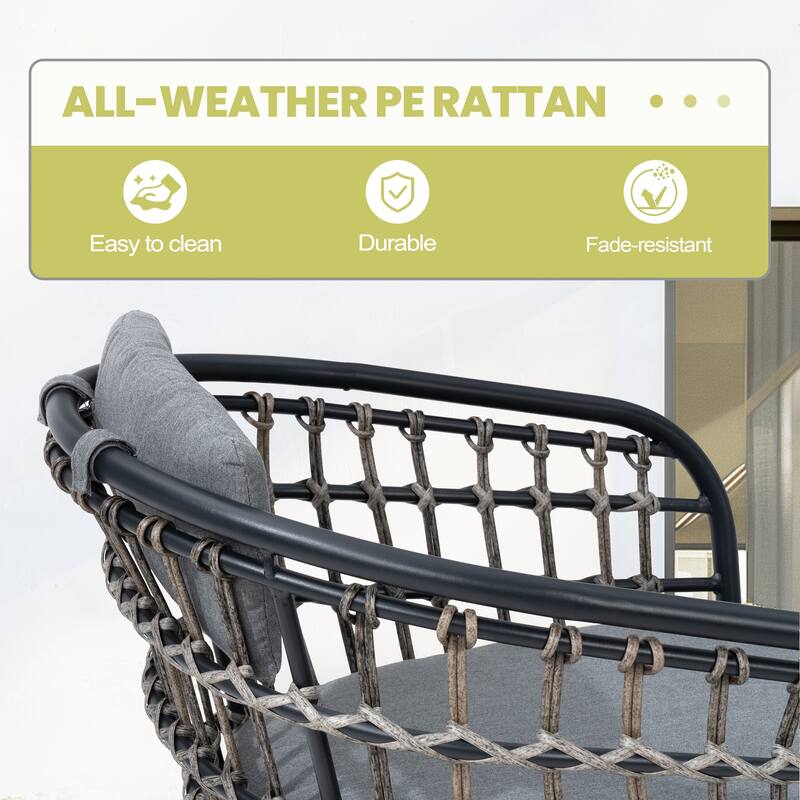 Outdoor Patio Dining Extendable Aluminum Table with Cushioned PE Rattan Chairs